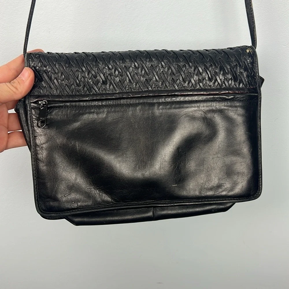 Etienne Aigner black woven leather crossbody bag